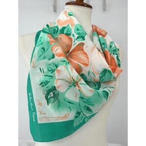 Valentina Fiore Teal White & Orange Floral Print Scarf 29" x 29"